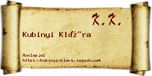 Kubinyi Klára névjegykártya