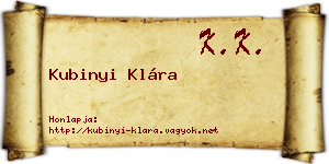 Kubinyi Klára névjegykártya